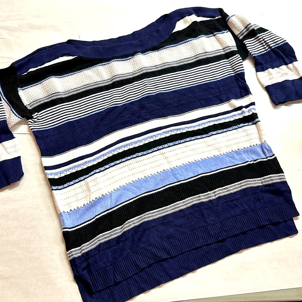 WHBM blue and white striped 3/4 length sleeve sweater size xs